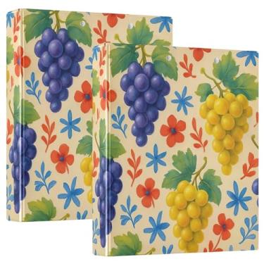 Imagem de Fichários personalizados com 3 anéis roxos e amarelos bege 3 cm comporta 200 folhas, pastas, caderno, anel redondo fofo, fichário resistente, 31,5 x 27 x 6 cm, pacote com 2