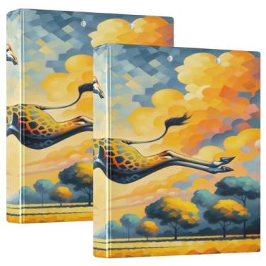 Imagem de Fichário peculiar girafa laranja celeste 1 pacote, PVC, comporta 200 folhas, fichário grande com 3 anéis resistente