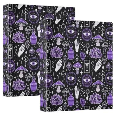 Imagem de Fichários pretos de cogumelos roxos, 3 polegadas, 3 argolas, 200 folhas, fichário de prancheta com estampa fofa, 31,5 x 27 x 6 cm, pacote com 2