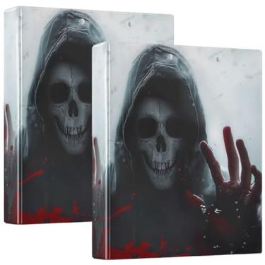 Imagem de Fichário de caveira fantasmagórica sangrenta de 3 anéis de 3 cm comporta 200 folhas coloridas fichário de escritório anel redondo, 31,5 x 27 x 6 cm, 1 pacote