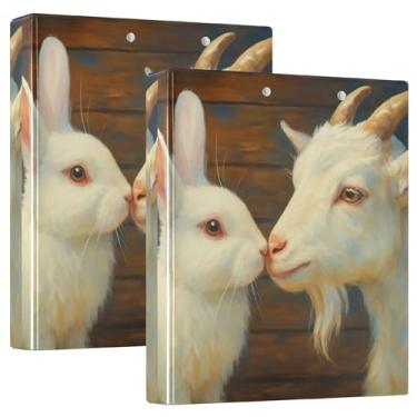 Imagem de Fichário de 3 anéis de cabra coelho branco 3 polegadas comporta 200 folhas fofas pastas de portfólio floral redondo fichário de receita, 31,5 x 27 x 6 cm, 1 pacote