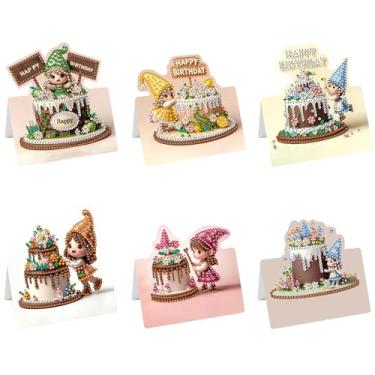 Imagem de C'eitura 6 peças DIY bolo de aniversário com menina pintura arte diamante artesanato pintura strass kit cartão postal para festas de Natal Ano Novo lembrancinhas