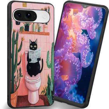 Imagem de RUUHLJLET Projetada para Google Pixel 10/10 Pro de 6,3 polegadas, capa fosca macia oferece proteção total (cacto de jornal gato preto)