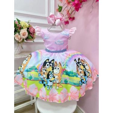 Imagem de Vestido Infantil Rosa Desenho Bluey Colorido Disney Festas - Mali Modi