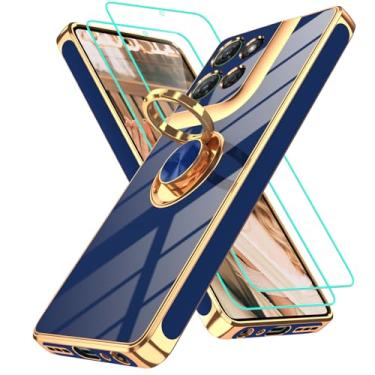 Imagem de Gritup Capa para Motorola Moto G Power 5G 2025: 2 peças de protetor de tela, suporte magnético de rotação de 360°, suporte magnético com borda dourada, azul