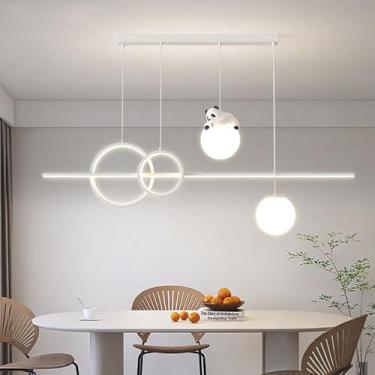 Imagem de Luminária pendente LED dimerizável para mesa de jantar, design moderno com controle remoto, luminária linear para cozinha, escritório e sala de estar (Branco-1)