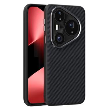 Imagem de LTLMYDAM Capa fina para Huawei Pura 80 Ultra/80 Pro/80Pro+/80, suporte magnético à prova de choque, carregamento sem fio, capa de policarbonato com textura de fibra de carbone, preta, 80 Pro+