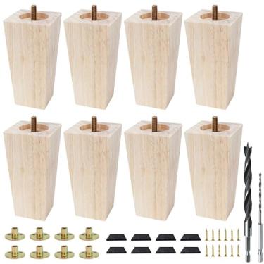 Imagem de Txcucc Pés para móveis, pernas de mesa, pernas de sofá, pés quadrados inacabados, pernas de substituição de madeira de 12,7 cm para móveis, conjunto de 8, natural (8 conjuntos, 12,7 cm)