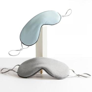 Imagem de Máscara de dormir dupla face, máscara de dormir macia para viagem para homens e mulheres, seda de leite ajustável e laterais de pano quente para dormir (azul celeste cinza)