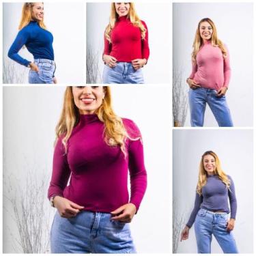 Imagem de Kit 5 Blusa básica feminina cacharrel/gola alta - GK TODA BELA, Azul v