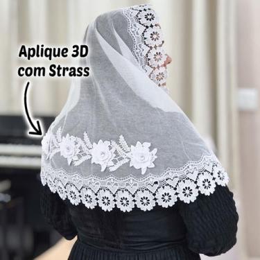 Imagem de Véu Ccb Congregação Cristã Aplique Floral 3D Com Strass Adulto (modelo