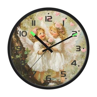 Imagem de SEHANY Lindo relógio de parede anjo silencioso sem tique-taque relógio redondo operado por bateria 30 cm controle de som luz noturna relógios de parede para sala de estar, cozinha, quarto, escritório