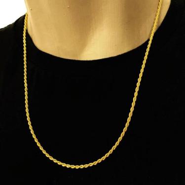 Imagem de Cordão Baiano 60cm Corrente Trançado 3mm Banhada Ouro 18k - Azmar Semi