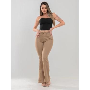 Imagem de Calça Flare Feminina jeans nas cores bege/caqui super confortável , qu