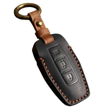 Imagem de Capa de couro artesanal para chave de carro, capa com chaveiro compatível com mitsubishi outlander 2023, acessórios de suporte para chave remota inteligente(2 Buttons Black)