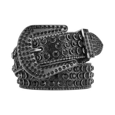 Imagem de Cinto De Denim Masculino Grande Com Strass, Design Brilhante Com Rebit