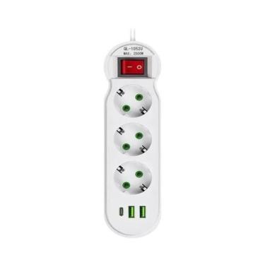 Imagem de Tomada Múltipla Com Plugue EU 2 3 4 5 Saídas Extensão 10A 2 USB 1 Tipo