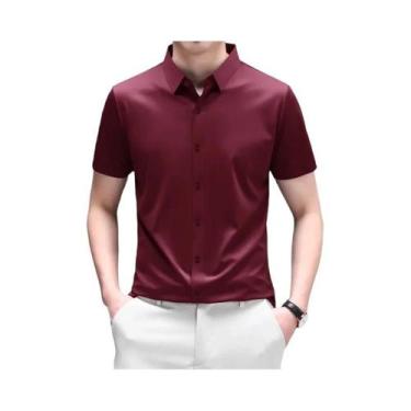 Imagem de Camisa Masculina Casual De Negócios De Manga Curta Em Cor Sólida, Resi