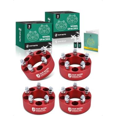 Imagem de YHTAUTO Espaçadores de roda 5 x 4,5 polegadas 5 polegadas serve para Jeep Grand Cherokee, Wrangler, Ford, Dodge, Lincoln, Mercury, Pontiac Modelo 5 x 114,3 mm Espaçadores de pneu com parafusos de 1/2" 82,5 mm furo do cubo 5 pinos 4 peças adaptador vermelho