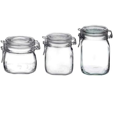 Imagem de 3 Potes de vidro hermético Fido Rocco Bormioli - 1 500ml + 1 750ml + 1 1000ml (1 Litro) armazenamento de mantimentos