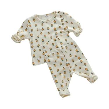 Imagem de Conjunto De Pijamas De Algodão Quente Com Calças De Cintura Alta E Blu