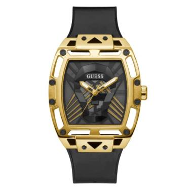 Imagem de GUESS US Relógio masculino dourado e preto com recorte analógico, Preto