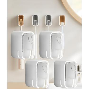 Imagem de Suportes de escova de dentes para chuveiro de banheiro com capa - 4 peças de suporte de escova de dentes elétrico autoadesivo montado na parede, compartimento único, à prova de poeira, organizador de