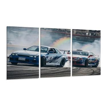 Imagem de HUIROBO Pôster de carro esportivo S13 Drift Smoke Jdm arte de parede em tela para sala de estar quarto decoração de casa escritório pintura pôsteres (30 x 60 cm) × 3