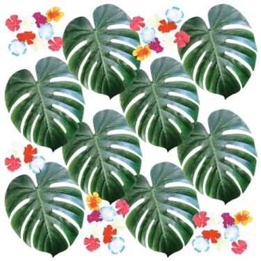 Imagem de Beistle Pacote de decoração tropical – Folhas de palmeira artificiais de tecido e pétalas de seda multicoloridas, decorações com tema de ilha para Luaus havaianos, selva safari, festas de verão