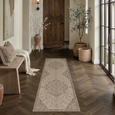 Imagem de WondRg Easy Jute Tapete de área 5 x 15 cm, lavável, marrom, neutro, floral, interior, exterior, para pátio, leve, antiderrapante, sem queda, tapete de entrada, casa de fazenda, quarto, quintal