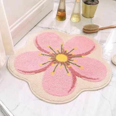 Imagem de Poowe Tapetes florais redondos macios em forma de flor para sala de estar, meninas, quarto, tapete antiderrapante para cozinha, berçário, sala de jogos, redondo, 80 cm, flor rosa