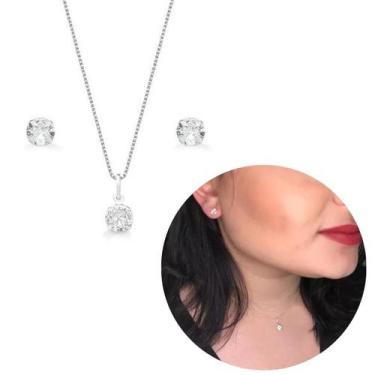 Imagem de Conjunto Choker Corrente Brinco Ponto Luz Prata 925 Legítima - Morgani