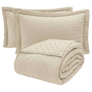 Imagem de Kit Cobre Leito Colcha Ryviera Casal Dupla Face 3 Peças - Palha - 100%