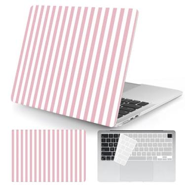 Imagem de Seorsok Compatível com a nova capa MacBook Air de 13,5 polegadas M4 M3 M2 2025 2024-2022 versão A3240 A2681 A3113 Touch ID, linda capa rígida de plástico listrado com capa de teclado, listras rosa e