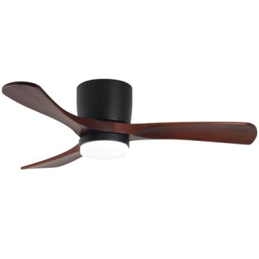 Imagem de GESUM Ventilador de teto de 107 cm com controle remoto de luzes, ventilador de teto de perfil baixo com 3 lâminas de madeira de nogueira, reversível, regulável, ventiladores de teto de montagem