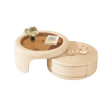 Imagem de Mesa de centro extensível de vidro temperado moderna, design criativo redondo para sala de estar pequena, móveis domésticos modernos que economizam espaço simples