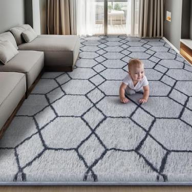 Imagem de Tapete felpudo supermacio, 15 x 23 cm, macio e macio para quarto, sala de estar, tapete geométrico marroquino moderno para decoração de casa, tapete antiderrapante para quarto de crianças, berçário,