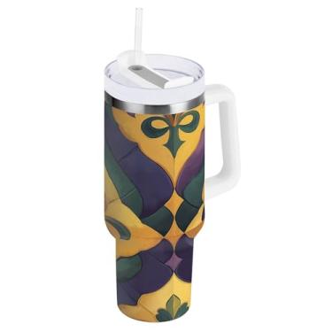 Imagem de Blueangle Copo isolado de carnaval de 850 g com alça e tampa de palha, caneca de viagem reutilizável de aço inoxidável (78)