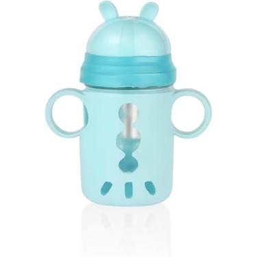 Imagem de Garrafa Copo Infantil Canudo De Silicone 290 mL | Copinho Infantil com Alça e Bico Seguro Para Crianças (Azul)