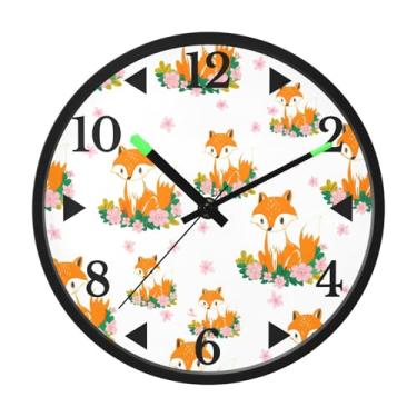 Imagem de STAYTOP Lindo relógio de parede de LED laranja raposa para quarto com brilho noturno, relógios de parede silenciosos de 30 cm para decoração de sala de estar, controle de som, relógio de parede