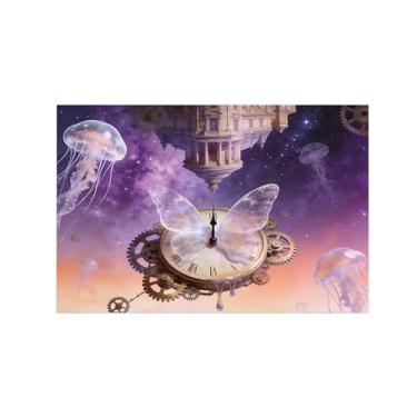 Imagem de BMZFYBS Impressões em tela de arte de parede de surrealismo - Relógio de borboleta de castelo - Pintura de decoração de paisagem - Imagens para sala de estar 50 x 75 cm 20 x 30 polegadas sem moldura