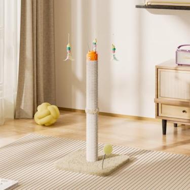 Imagem de YARUOMY Poste para arranhar gatos, haste de arranhar varinha automática de 84,8 cm de altura com corda de sisal, bolas suspensas giratórias automáticas interativas para gatos para gatos em ambientes