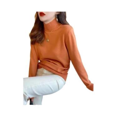 Imagem de Suéter Feminino De Gola Alta Para Outono Inverno, Manga Longa, Macio E