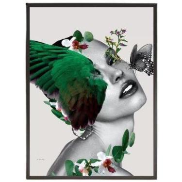 Imagem de Quadro Decorativo Rosto Mulher Com Asa 33X24 C/Vidro - Preta