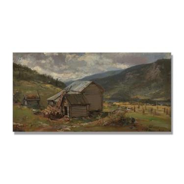 Imagem de J.C. Dahl Reprodução de arte famosa, arte em tela de paisagem romântica nórdica, decoração de parede elegante para sala de estar e escritório. (paisagem 54). 50 x 100 cm - 19,7 x 39,4 pol. Somente