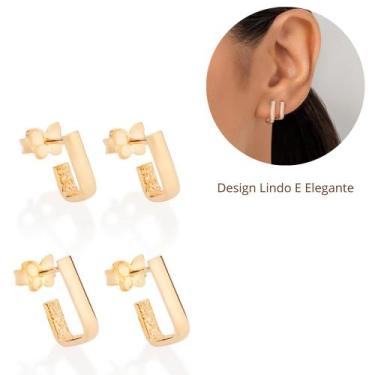 Imagem de Rommanel 527241 Kit Argolas Primeiro Segundo Furo Banhadas Ouro 18k