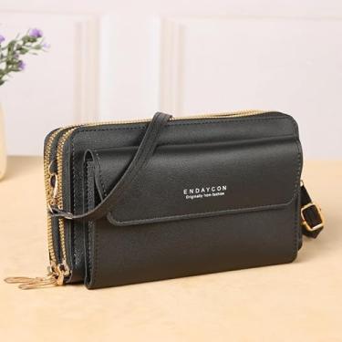 Imagem de Bolsa transversal para mulheres, bolsas de couro para mulheres, bolsa de telefone, carteira, porta-cartão de crédito, porta-moedas, Preto, Bolsa tiracolo feminina moderna
