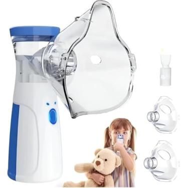 Imagem de Nebulizador Inalador Portátil Silencioso Mesh, Adulto e Infantil, Branco e Azul, USB e Bateria, 35dB, 10ml/min, 10x8,5x20cm
