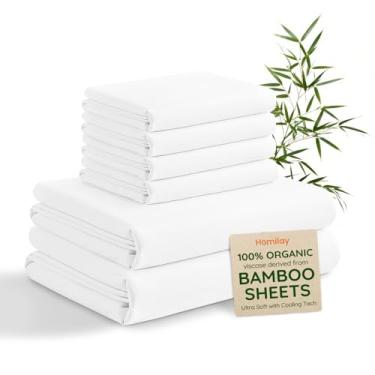 Imagem de Homilay Jogo de cama King 6 peças 100% viscose derivado de bambu, roupa de cama macia e sedosa com bolso profundo de até 16, lençóis de cama refrescantes orgânicos e certificados Oeko-TEX, branco
