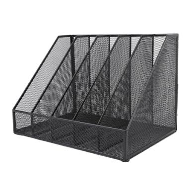 Imagem de Hyuduo Organizador de Arquivos de Mesa, Classificador de Arquivos de Malha de Ferro Com 5 Seções para Escritório e Casa, Solução Eficiente de Armazenamento de Mesa Vertical